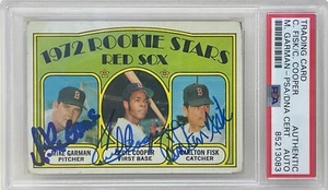 Tarjeta de radiocontrol firmada por Carlton Fisk Cecil Cooper Mike Garman 1972 Topps Red Sox #79 PSA - Imagen 1 de 2