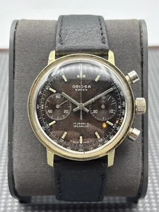 Oriosa Chronograph vintage black/chocolate dial 37mm gold plated WORKING - Picture 1 of 12