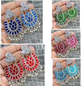 Indian Afghani Designer Oxidized German Silver Bollywood Light Weight Earrings - Picture 1 of 21