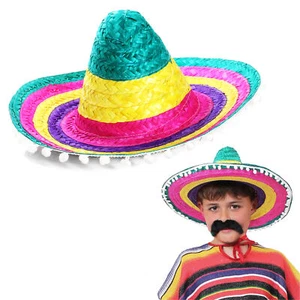 CHILDS MULTI COLOURED MEXICAN SOMBRERO HAT WESTERN FANCY DRESS COSTUME ACCESSORY - Picture 1 of 7