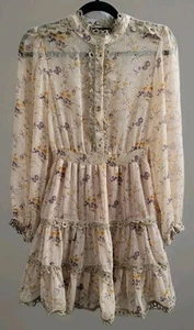 THE SHIRT ROCHELLE BEHRENS XS Minikleid transparent beige blau Blumen Rüschenbesatz - Bild 1 von 11