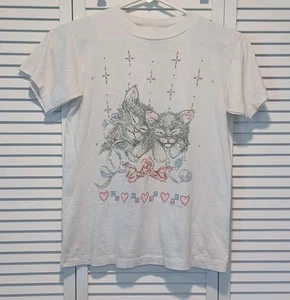 Vintage Kitty Cat T-Shirt Diamond Dust Größe Small Patd USA, Frankreich Italien glitzernd - Bild 1 von 5