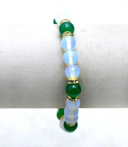 8mm Round Blue Opal Bracelet for Women with 8mm Round Green Jade Bracelet 7.5'' - Picture 1 of 3