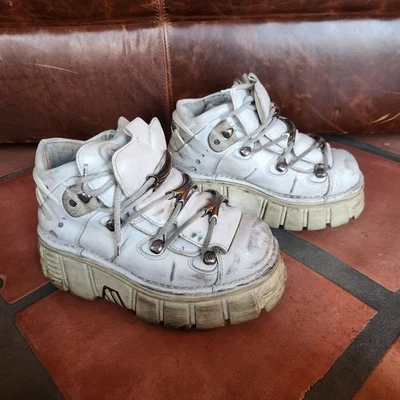 Vintage Y2k New Rock Platform Boots White Made In Spain Size 38 Woman 41 Men - Image 1 of 4