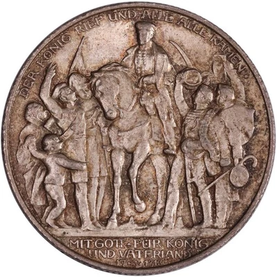 1913 German Empire Silver 2 Marks Declaration of War on Napoleon - Cleaned - Image 1 of 2