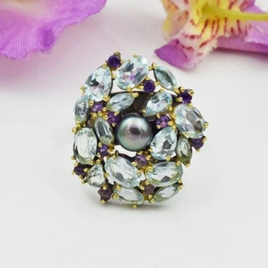 Piedras Preciosas Topacio Azul 925 Plata Esterlina Amatista Negro Perla... - Imagen 1 de 5