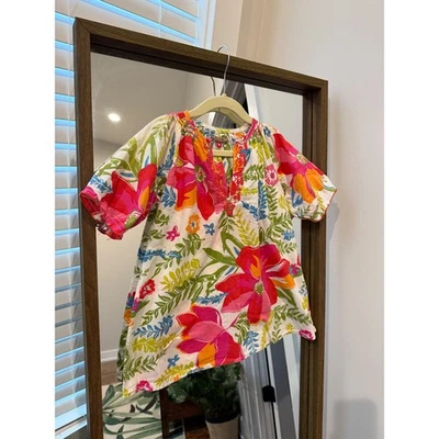 Pink Chicken Girls Floral Print embroidered Neckline Short Sleeve Dress Size 2T - Image 1 of 4