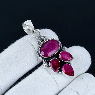 Kashmir Rubino Creato IN Laboratorio Gemma Ciondolo 925 Argento Gioielli Per - Immagine 1 di 4