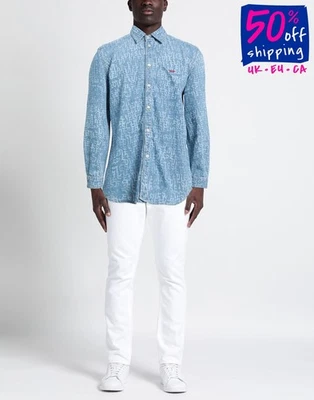 RRP €286 DIESEL S-SIMPLY 068BM Denim Shirt Size XL Logo Allover Embroidered - Image 1 of 4