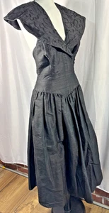 Vestido Burbuja Vintage Años 80 Negro Dupioni Shantung Seda Cóctel Baile de graduación Sin Espalda 4-6 - Imagen 1 de 15