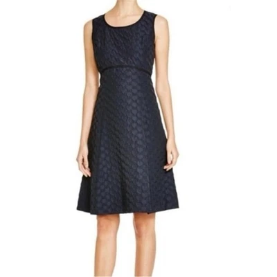 Lafayette 148 New York Navy Textured A-Line Dress Petite 4 Sleeveless - Image 1 of 4