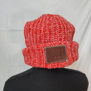 Love Your Melon Häkel Strick Beanie Mütze rot weiß Damen Einheitsgröße Erwachsene Winter - Bild 1 von 6