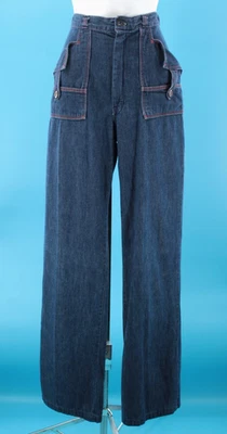 Pantalones de mezclilla de colección para mujer años 70 azul oscuro con correa Turtle Bax talla 29" años 70 Foto 1 de 4