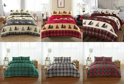 DOLCE VARI Flannel Brushed Cotton Festive Check Duvet Cover Set Soft Warm XMAS Stag Bedding