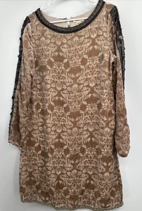 Sundance Catalog Dress Velvet Burnout Champagne Size 8 Silk Rayon - Picture 1 of 4