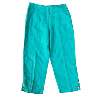 Ruby Rd. Pantalones Capri Verde Surf Embellecidos Oasis Bolsillos Mezcla Lino Talla 14 Foto 1 de 4