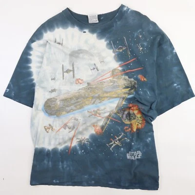 Vintage Star Wars Millennium Falcon Liquid Blue Tie Dye T-Shirt Size XL 90s - image 1 of 4