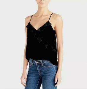 J. Crew Black Velvet Ruffle Cami Top Size US 6 S Sleeveless V Neck Frill Womens - Picture 1 of 13