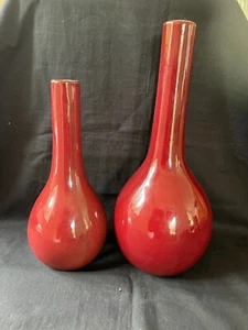 set 2 antique chinese sang de boeef oxblood red glazed porcelain vases 19th cent - Picture 1 of 8