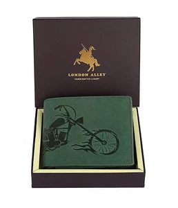 Brand New Authentic RFID Blocking Green BI-Fold Genuine Leather Mens Wallet - Foto 1 di 5