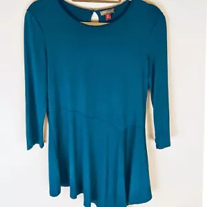 Vince Camuto Women’s Blue Asymmetric Tunic Top Stretch 3/4 Length Sleeve Sz XS - Picture 1 of 5