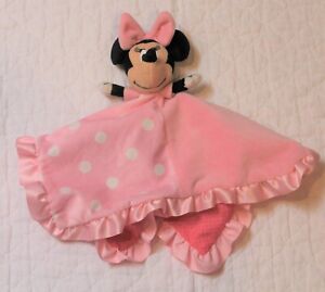 Disney Minnie Mouse baby LOVEY SECURITY BLANKET Pink Polka-dot satin trim