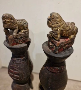 Ming Dynasty or before C1368 wood carved&gilt Foo Dog(PiXiu) on wood stand H51cm - Bild 1 von 14