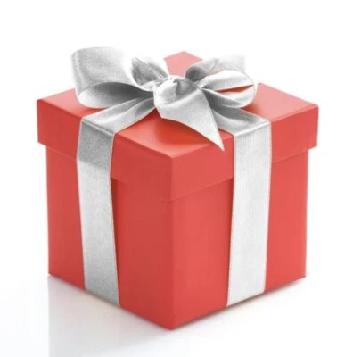 Gift Box Red With Grey Ribbon Set of Two 7 in and 6 in - Image 1 of 4