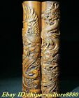 11.4"Old China Rosewood Wood Carve Dragon Phoenix Pattern town ruler Statue Pair