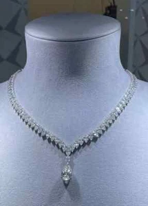 20Ct Pear Cut Lab Created Diamond Tennis Necklace 14k White Gold Plated - Picture 1 of 3