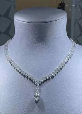 20Ct Pear Cut Lab Created Diamond Tennis Necklace 14k White Gold Plated - Image 1 of 3