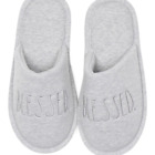 Rae Dunn BLESSED gray slip-on slippers size medium (7/8)