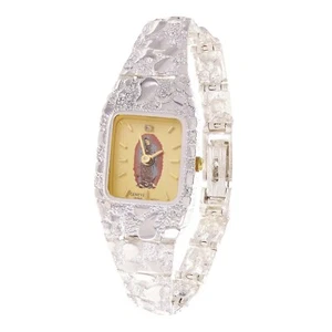 Sterling Silver Nugget Link Wrist Watch Guadalupe Geneve Diamond 6.5-7" 24.7gram - Picture 1 of 2