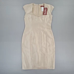Max Mara Studio Womens Dress Beige 12 UK Sheath V Neck Cotton Silk - Picture 1 of 12