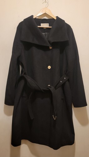 Cappotto Michael Kors Donna Asimmetrico Cintura Avvolgente Miscela Lana Nero Taglia XXL
