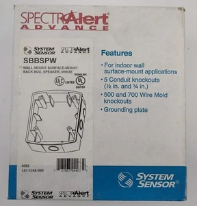 SYSTEM SENSOR SBBSPW - Wall Mount Speaker Surface Mount Back Box, White - Picture 1 of 3