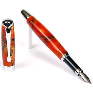 Pluma Estilográfica Toscana - Cuerpo Brillo Mármol Naranja y Negro - Imagen 1 de 7