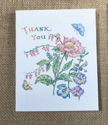 Angela Ackerman Flowers Butterfly Thank You Card Colorful Spring Junk Journaling - Image 1 of 4