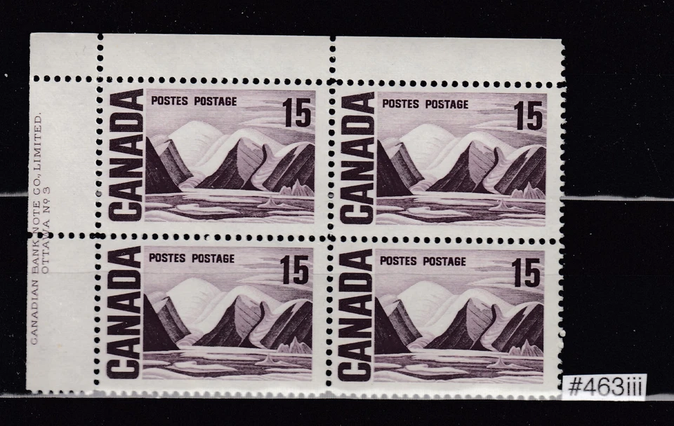 1967 #463iii 15¢ BYLOT ISLAND CENTENNIAL ISSUE F, PVA PLATE BLOCK #3 F-VFNH - Image 1 of 1