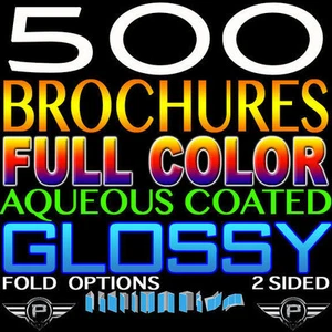 500 BROCHURE 8.5" X 11" FULL COLOR 2 SIDED 100LB GLOSSY AQUEOUS COATED - FOLDED - Picture 1 of 1