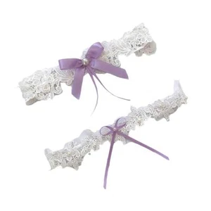 Women Wedding Bridals Lace Garter Leg Garter Belt With Bowknot JW21 Lavender Bow - Picture 1 of 9