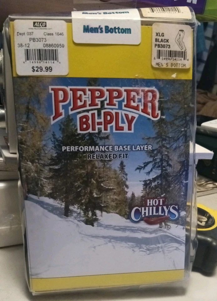 Hot Chillys Men's Pepper Bi-ply Base Layer Bottom XLG Black ski winter pants - Image 1 of 2