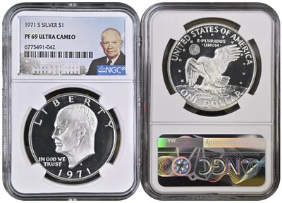 1971 S Silver Eisenhower Dollar $1 NGC PF 69  Ultra Cameo - Image 1 of 3