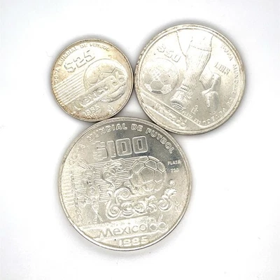 1985 Mexico Pesos: 25, 50, 100 - 3 Coin Lot - 1986 World Cup - 72% Silver - Image 1 of 4