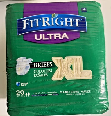Pañales FitRight Ultra Adultos, Calzoncillos para Incontinencia 20Ct XL (57-66 pulgadas) NUEVO Foto 1 de 2