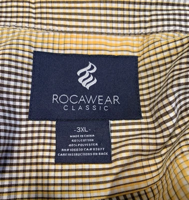 3XL Rocawear Clásico Amarillo/Blanco/Marrón Cuadros Desvanecidos Manga Larga con Botones Foto 1 de 4