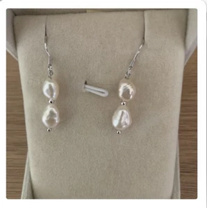Genuine Boraque Freshwater Double Pearl Earrings, 925 Silver Pearl Earrings… - Picture 1 of 1