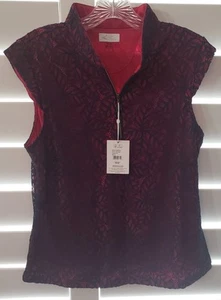NWT Ladies GREG NORMAN Cap Sleeve Quarter Zip Golf Polo, Berry & Lace, size M - Picture 1 of 2