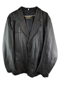 MODA JOVEN Balck Leather Blazer Jacket size 54 Mens Button Up Casual Outdoors - Picture 1 of 7