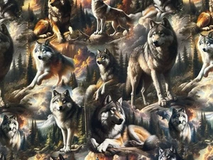 WILDERNESS SONG WILD ANIMALS WOLF BLANK QUILTING WOLVES COTTON FABRIC HALF YD - Picture 1 of 7